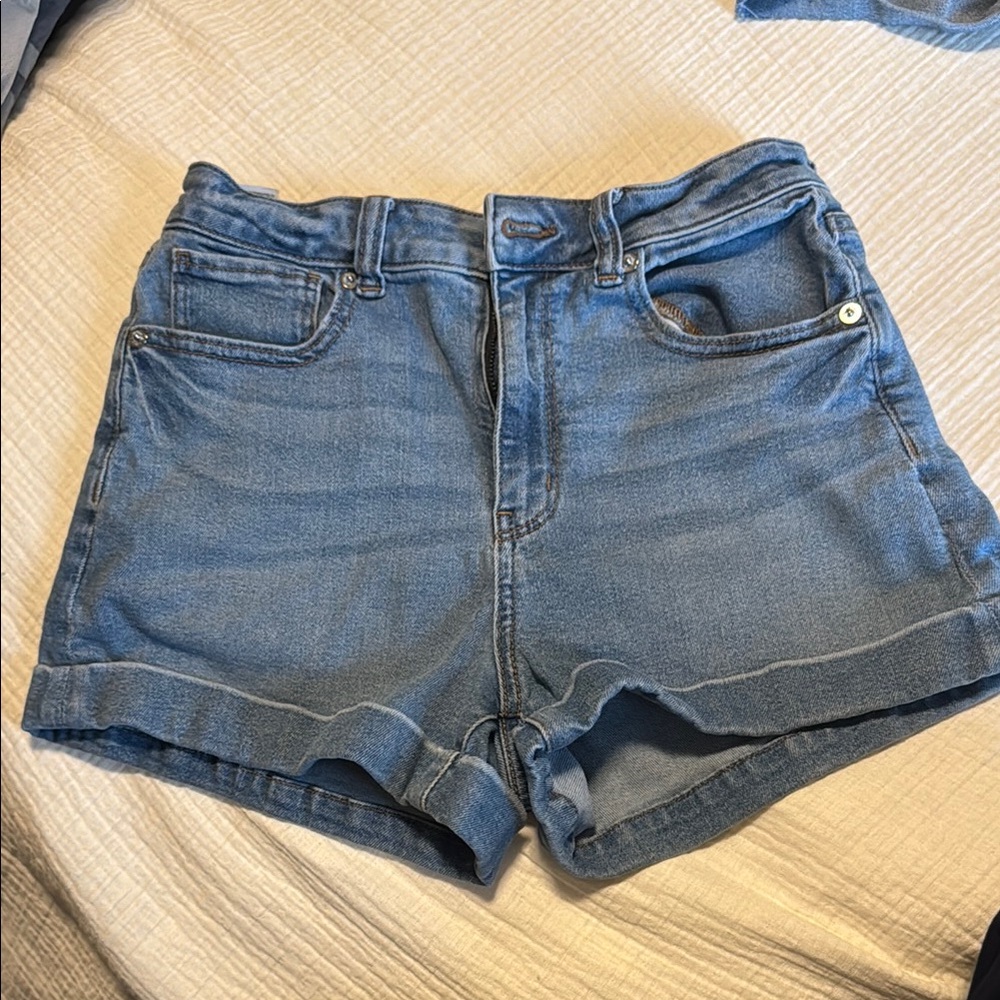 American Eagle Outfitters Blue Jean Shorts High-Waisted Cuffed